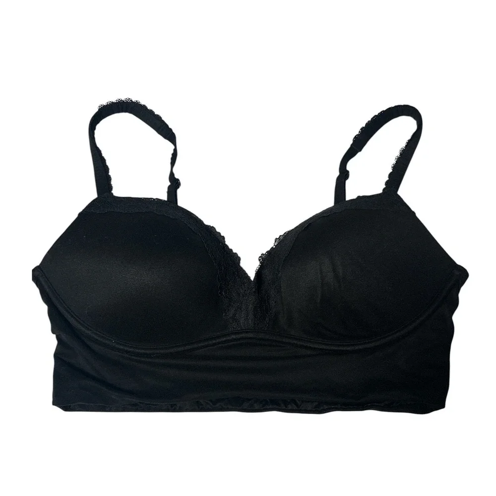Victoria's Secret Black Padded No-Wire Wireless Bra 34C Lace Trim Discontinued